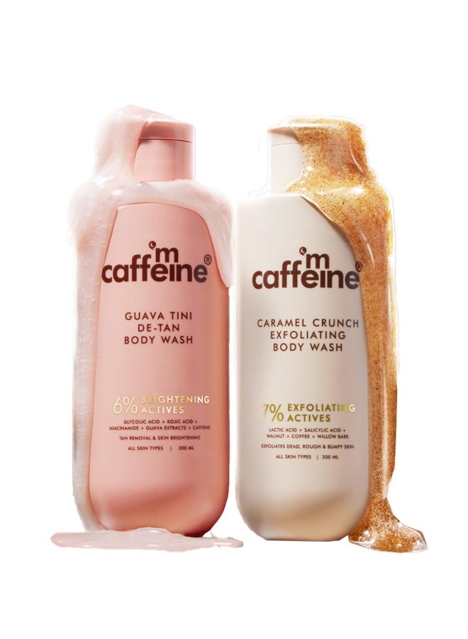 إم كافيين غسول الجسم المقشر والمزيل للتصبغات من إم كافيين (عبوة من قطعتين) | غسول الجسم بنكهة الجوافة والكراميل المقرمش (300 مل × 2) | غني بالنياسيناميد وحمض الساليسيليك وحمض اللاكتيك | يفتح البشرة ويوحد لونها | يقلل من حب الشباب في الجسم | هدية مثالية للرجال والنساء في عيد الميلاد | سلة هدايا عيد الميلاد - Image 1